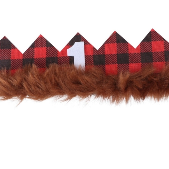 3Pcs Lumberjack 1st Birthday Party Hat Cake Topper Banner Buffalo Plaid Camping - Picture 4 of 7